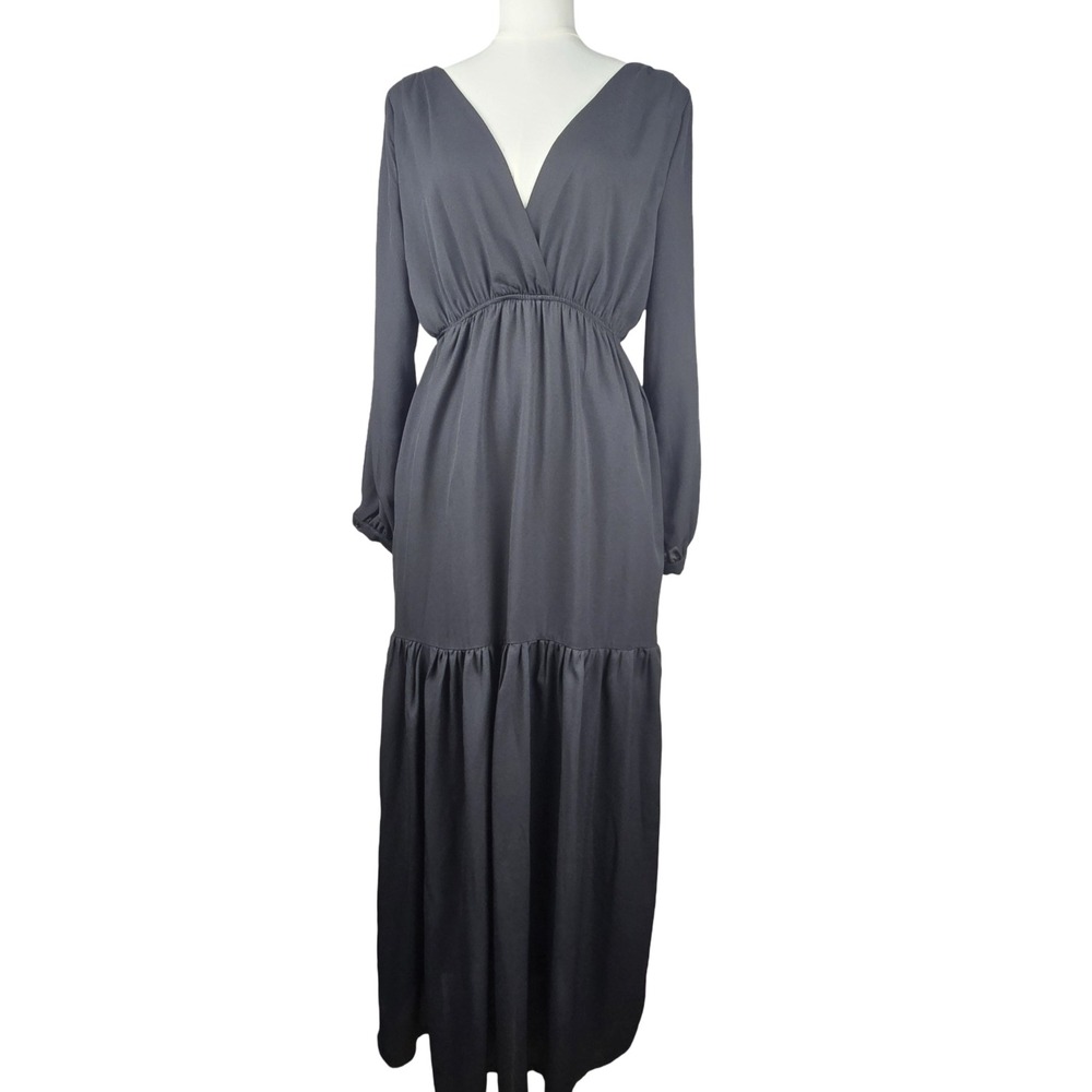 Lucca Couture Black Maxi Dress S Backless Lace Up Split Sleeve Boho Goth